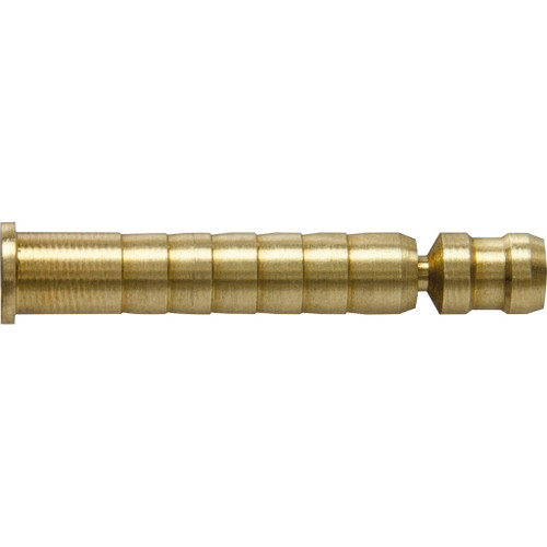 Easton 6mm St Brass Inserts 50-75gr, 12 Pack, close-up view of the gold-colored brass arrow inserts with detailed threading and stepped design.
