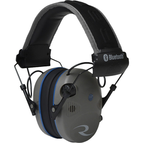Radians R3700 Bluetooth Quad Electronic Earmuff Pewter/Black, wireless hearing protection headset with ear cups, adjustable headband, and Bluetooth connectivity.