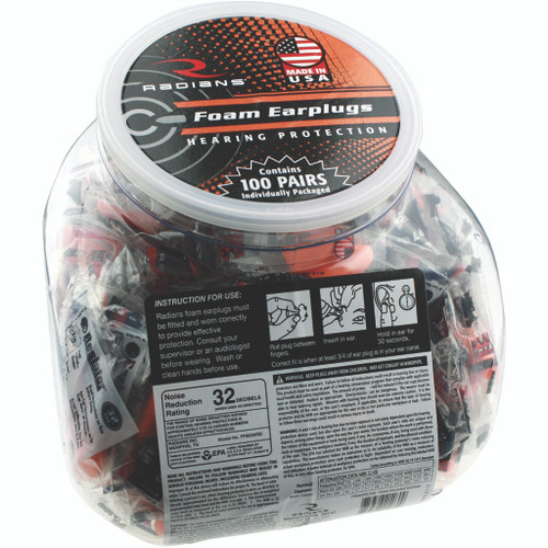Radians Resistor 32 Foam Ear Plugs Uncorded Orange 100 Pr. Jar