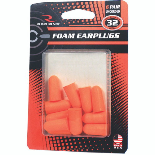 Radians Resistor 32 Foam Ear Plugs Uncorded Orange 6 Pk, orange foam ear plugs in plastic case for noise reduction.