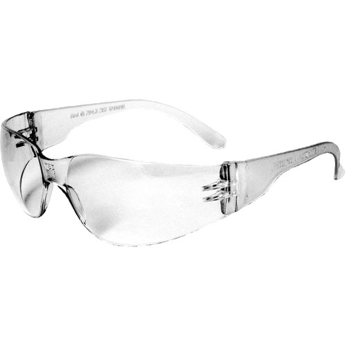 Radians Mirage Glasses Clear, transparent safety glasses for eye protection with a sleek wraparound design.