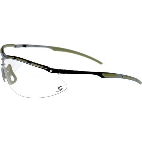 Radians Csb101 Ballistic Rated Shooting Glasses Metal Amber, sporty safety glasses with metal frame and amber-tinted ballistic-rated lenses.