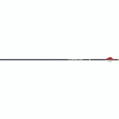 Easton 4mm Full Metal Jacket Arrows 300 Blazer Vanes 6 Pack, image of a black arrow with red fletching and branding along the shaft.