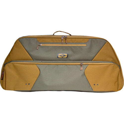 Easton 4118 Bow Go Bowcase Ranger Green, a large, padded bow case with multiple compartments, zippers, and a carrying handle in ranger green and tan colors.