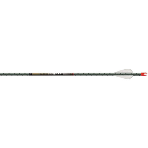 Easton 5mm Fmj Max Arrows With Hit Inserts 200, full carbon arrow with fletching and red nock.