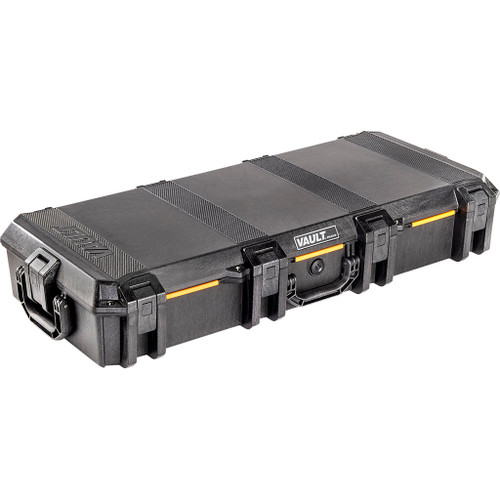 Pelican V700 Vault Case Black, rugged waterproof luggage with durable black exterior, secure latches, and handle for protecting valuable equipment.