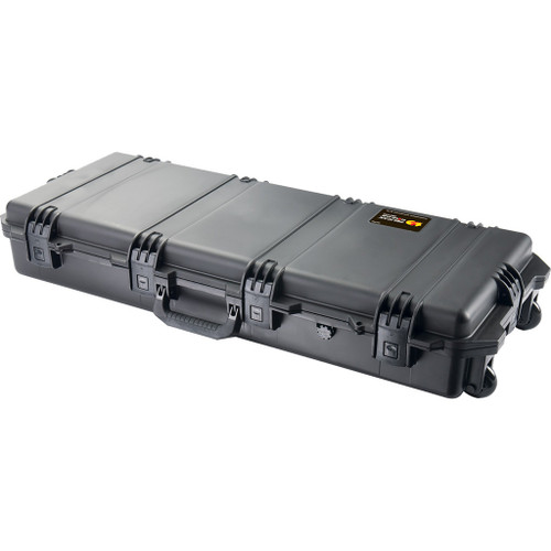 Pelican Im3100 Storm Case Black, rugged waterproof protective hard case with secure latches and wheel for durability and transportation.