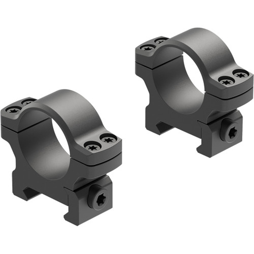 Leupold Backcountry Cross-slot Scope Rings Matte 1 In. Low, product image of two black scope mounting rings with cross-slot design for firearm optics.