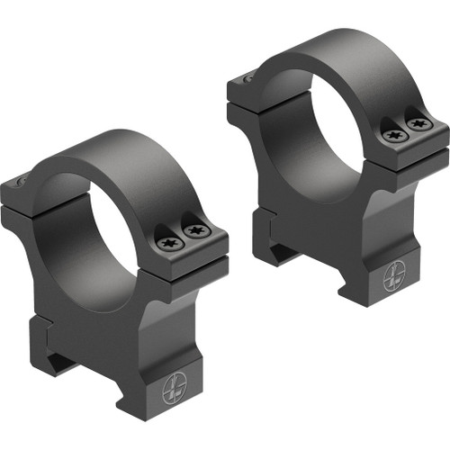 Leupold Open Range Cross-slot Scope Rings Matte 30mm High, black scope rings with cross-slot design for mounting 30mm scopes on rifles.