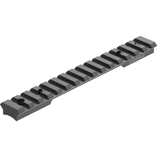 Leupold Backcountry Cross-slot One Piece Base Matte Ruger American La, black matte rifle mount base with cross-slot design for secure attachment.