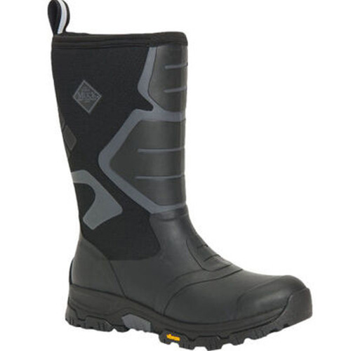 Muck Boots Muck Apex Pro Boot Black 13, black waterproof rubber boot with alpine design and rugged sole for outdoor protection.