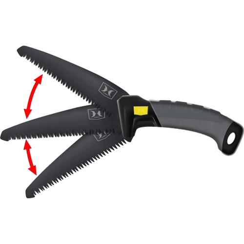 Hawk Treestands Hawk Handheld Wood Saw Black, portable handheld saw with adjustable blades and ergonomic handle for cutting wood.