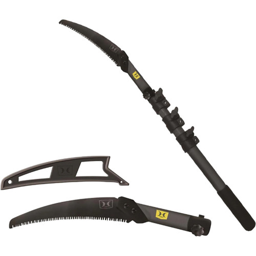 Hawk Treestands Hawk Helium Adjustable 10 Pole Saw Grey 10 Ft, collapsible pole saw with adjustable length and ergonomic design, included with attachable saw blades for precision pruning.