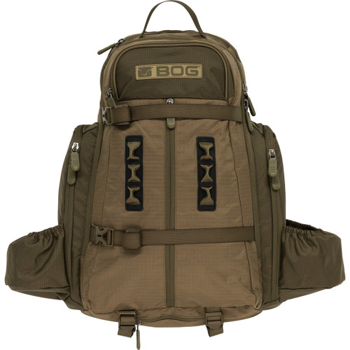 Bog Lightweight Day Pack, tactical hiking backpack with multiple compartments and adjustable straps in khaki color.