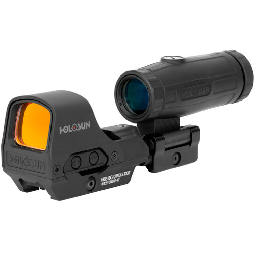 Holosun HS510C Red Dot Sight with Solar Titanium Hood and Hm3x Magnifier, 30mm with orange lens and black scope body