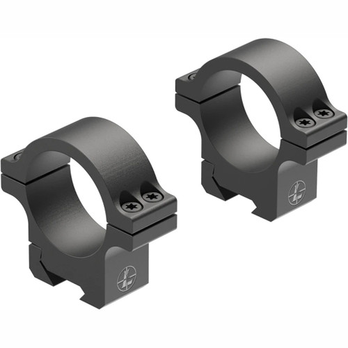 Leupold Open Range Rimfire Scope Rings 30mm 3/8 High Aluminum, black scope rings designed for mounting on rifles.