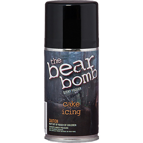 Hunters Specialties Bear Bomb Cake Icing 6.65 Oz., black and blue aerosol can with forest scene design and product name