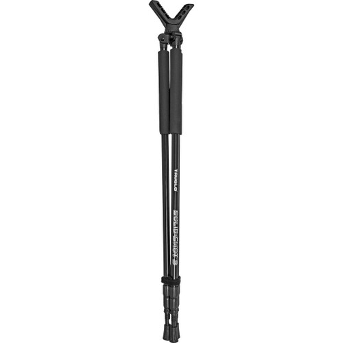 Truglo Solid-shot 3 Tripod Black 22-69 In., portable black tripod with adjustable legs for firearm or scope stabilization.