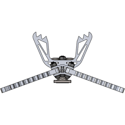 Hawk Treestands Hawk Helium Climbing Stick Gen 2 20", illustration of a climbing stick with metal steps, straps, and attachment hardware for tree climbing.