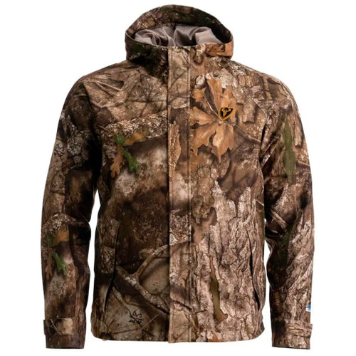 Blocker Outdoors Blocker Drencher Jacket Rt Apx X-large, camouflage waterproof jacket with hood for outdoor activities.
