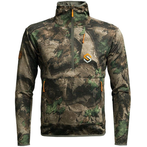 Scent-lok Scentlok Be:1 Phantom Pullover Mo Terra Outland X-large, camouflage fleece pullover jacket with orange zippers and logo patch.