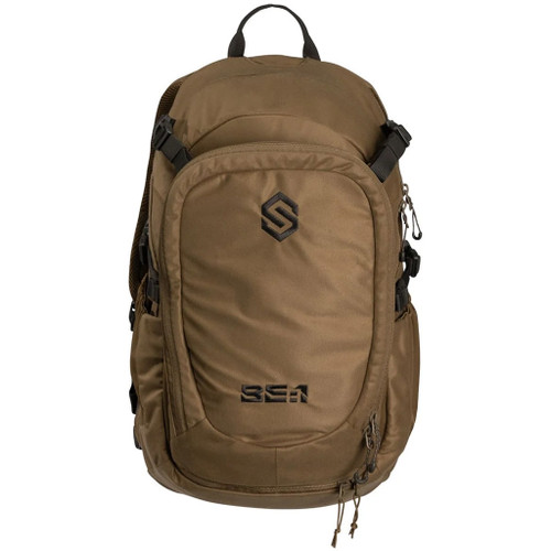 Scent-lok Scentlok Be:1 Grinder Lite Pack Earth Osfm, a brown tactical backpack with multiple compartments and zippers for outdoor activities and hunting.