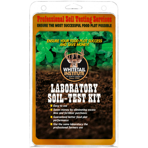Whitetail Institute Soil Test Kit, product packaging for soil testing and analysis.