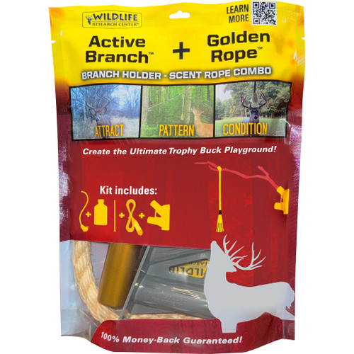 Wildlife Research Active-Branch & Rope Combo, image of a scent rope with a branch holder, UV protected and designed for attracting and conditioning deer.