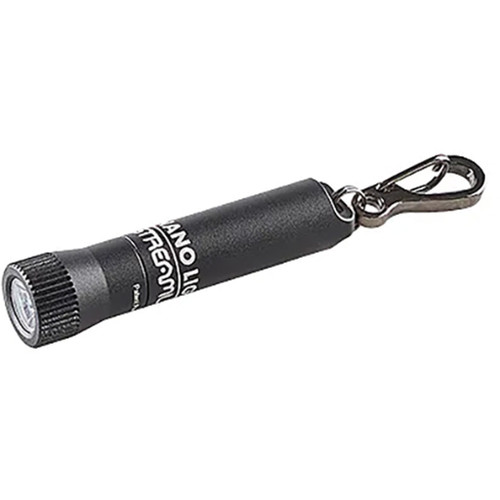 Streamlight Nano II Flashlight 20 Lumen with AAA Batteries, small black compact flashlight with attached metal carabiner clip for portability.