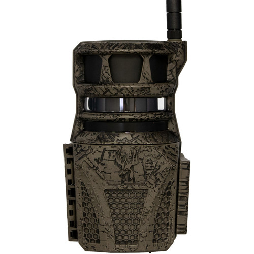 Wildgame Innovation Wildgame Orbit 360 Cellular Camera 36mp, rugged camouflaged trail camera with night vision lens and antenna for wildlife monitoring.