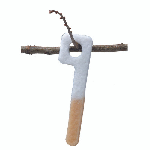 Wildlife Research Key Wick 4 Pack, a set of four wax-filled key-shaped animal calls hanging on a tree branch in snowy outdoor setting.