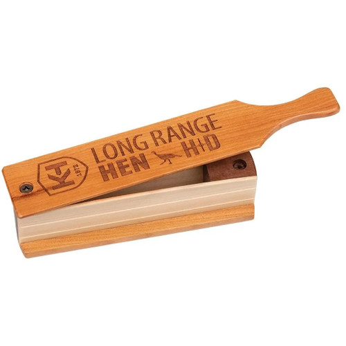 Knight And Hale HD Long Range Hen Turkey Call Box Call, wooden turkey call with engraved text and design for hunting