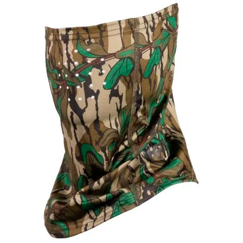 Knight And Hale Run N Gun Face Mask M.o Greenleaf, camouflage face mask with greenleaf and brown leaf pattern for hunting or outdoor activities.