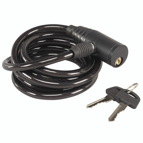 Hunters Specialties Cable Lock 1 Pk, coiled black cable lock with key in close-up.