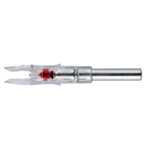 Nockturnal Lighted Nocks Red X 3 Pk, red LED lighted arrow nock with clear plastic housing and metal shaft for archery.