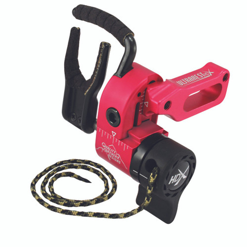 Qad Ultrarest HDX Pink Rh, a compact lightweight climber's safety device with a pink body, black handle, and matching camo rope.
