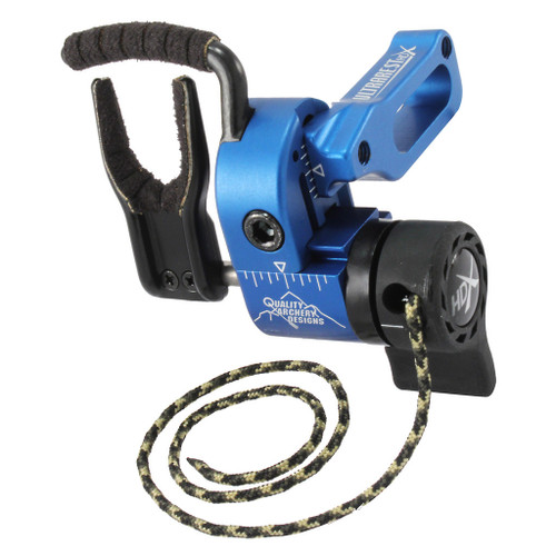 Qad Ultrarest Hdx Blue Rh, archery bow rest with adjustable blue metal frame and black rubberized components.