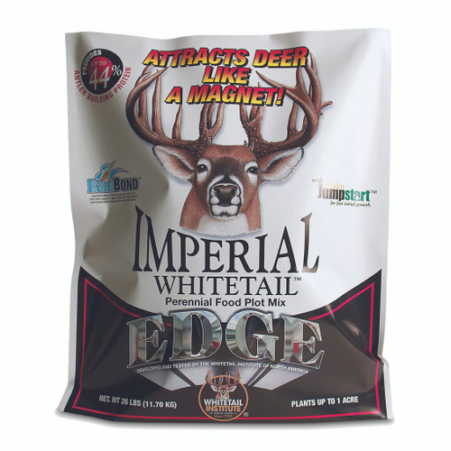Whitetail Institute Imperial Seed Edge Forage Blend 6.5 Lb., product packaging featuring a buck and the text attract deer like a magnet.