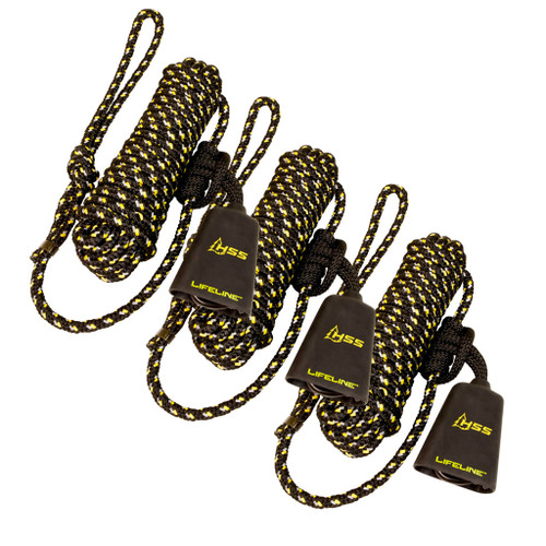 Hunter Safety System Lifeline System 3 Package, three black and yellow safety lifeline ropes with black rubber covers