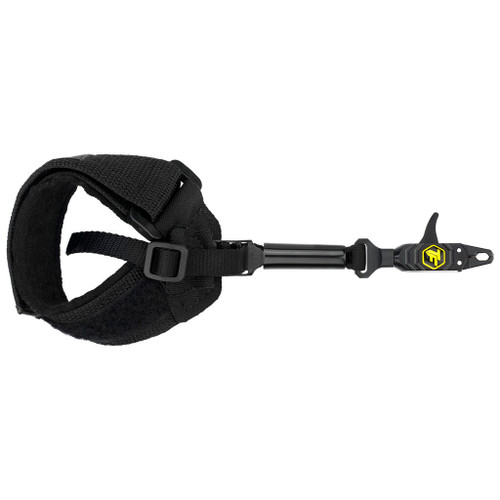 Trufire Patriot Flex Release Hook And Loop Black, a black archery release with a hook and loop strap and adjustable mechanism.