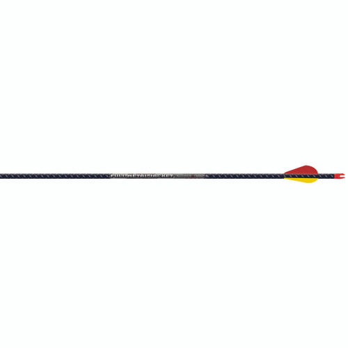 Easton 5mm Full Metal Jacket Arrows 400 Blazer Vanes 6 Pack, image of a single arrow with red and yellow vanes on a white background.