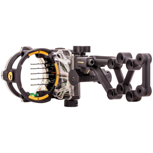 Trophy Ridge React H5 Sight Black 5 Pin, archery sight with multicolor pins, housing, and mounting frame.