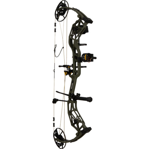 Bear Alaskan Xt Rth Package Olive 70 Lbs. Lh, modern compound bow with a sleek olive green design, adjustable draw length, and advanced sighting system for precision archery shooting.