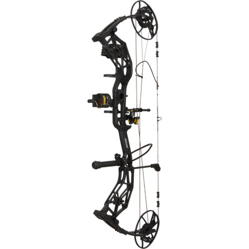 Bear Paradigm Rth Package Black 60 Lbs. Rh, modern compound bow with black frame and adjustable components for hunting and archery sports.