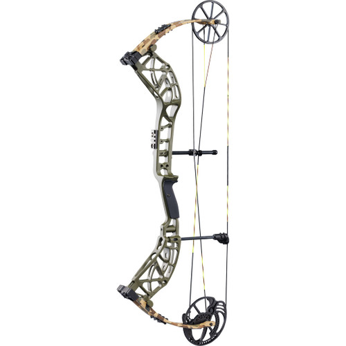 Bear The Hunting Public Adapt 2 Bow Only Throwback Green 55-70 Rh, modern compound bow with a green and camouflage finish, high-tech design, and adjustable features for bowhunting.