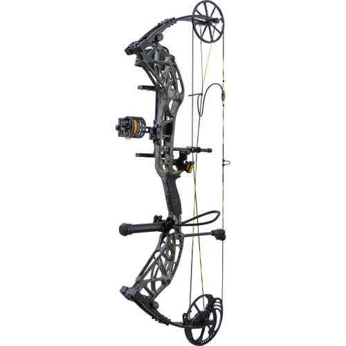 Bear The Hunting Public Adapt 2 Rth Package True Timber Strata/black 45-60 Rh, a modern compound bow with a camo design and adjustable features for hunting.