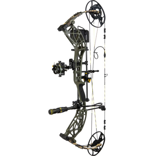 Bear Thp Adapt 2+ Hp Rth Package Throwback Green 55-70 Rh, modern hunting bow with foldable limbs and adjustable sight system in a throwback green color.