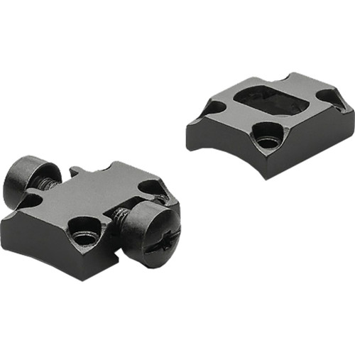 Leupold Std Two-piece Bases Browning X-bolt Matte Black, two black scope mounts with mounting screws on a white background.