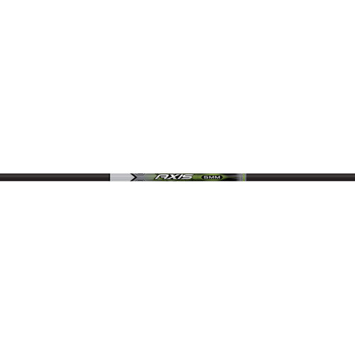 Easton 5mm Axis Shafts 300, close-up of a single black archery arrow shaft with green and silver labels indicating 5mm diameter.