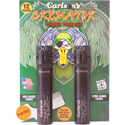 Carlson's Cremator Ported Choke 12 Ga. Beretta Optima Hp, Mr, Lr 2 Pack - Shotgun choke tubes in tube packaging for steel, lead or Hevi-Shot for mid-range and long-range shooting.
